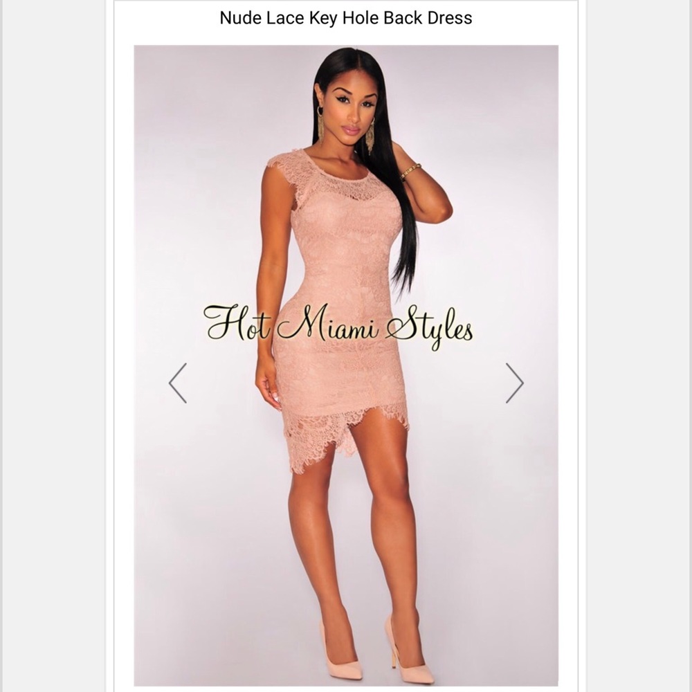Hot Miami Styles “Nude Lace Key Hole Back Dress”